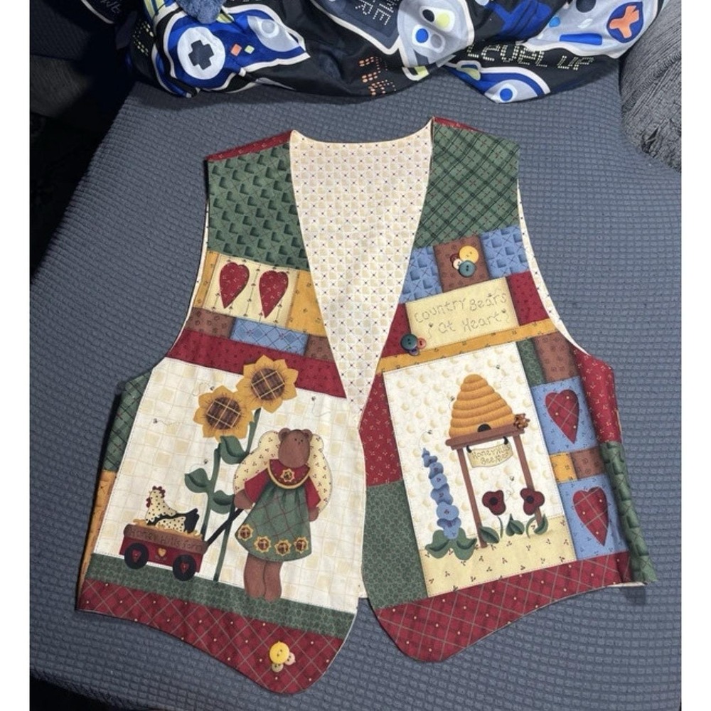 Handmade Women's Vintage Country Bear Button Accent Vest Size XL GrandmaCore